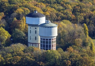 Aerial view, water towers Hamm-Berge in the district Pelkum in Hamm, Ruhr area, North