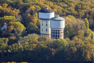 Aerial view, water towers Hamm-Berge in the district Pelkum in Hamm, Ruhr area, North