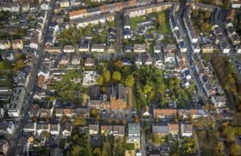 Aerial view, Evangelical Church of Christ and Kindergarten Christuskirche in the district Mitte in