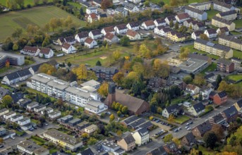 Aerial view, St. Boniface Catholic Church, St. Boniface Senior Citizens' Centre and St. Boniface