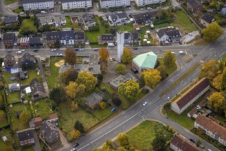 Aerial view, Evangelical Apostle Church and Kindergarten Drei Könige in the district of Herringen
