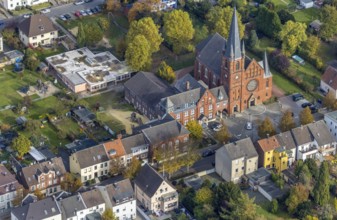 Aerial view, Evangelical Church of Christ and Kindergarten Christuskirche in the district Mitte in