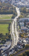 Aerial view, B63 Münsterstraße and Lippeaue in the district Heessen in Hamm, Ruhr area, North