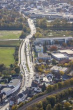 Aerial view, B63 Münsterstraße and Lippeaue in the district Heessen in Hamm, Ruhr area, North