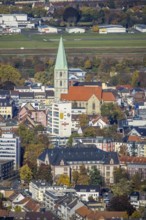 Aerial view, city centre view with former Isenbeck Brewery site and St. Paul's Church in the