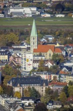 Aerial view, city centre view with former Isenbeck Brewery site and St. Paul's Church in the