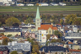 Aerial view, city centre view with former Isenbeck Brewery site and St. Paul's Church in the