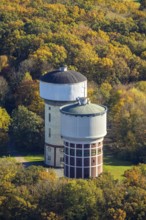 Aerial view, water towers Hamm-Berge in the district Pelkum in Hamm, Ruhr area, North