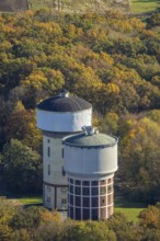 Aerial view, water towers Hamm-Berge in the district Pelkum in Hamm, Ruhr area, North