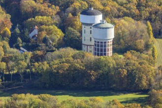Aerial view, water towers Hamm-Berge in the district Pelkum in Hamm, Ruhr area, North