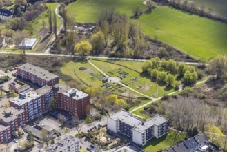 Aerial view, urban gardening in the Kornmersch, Bockum-Hövel, Hamm, Ruhr area, North