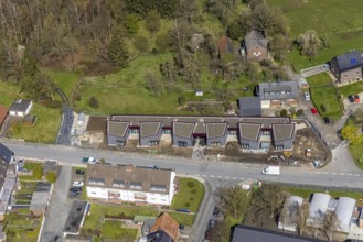 Aerial view, construction site, new building kindergarten Großer Sandweg, Bockum-Hövel, Hamm, Ruhr