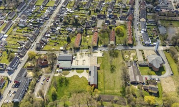 Aerial view, district centre Hamm-Norden, Church Maria Königin, Bockum-Hövel, Hamm, Ruhr area,