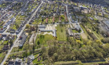Aerial view, district centre Hamm-Norden, Church Maria Königin, Bockum-Hövel, Hamm, Ruhr area,