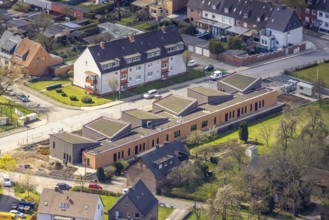 Aerial view, construction site, new building kindergarten Großer Sandweg, Bockum-Hövel, Hamm, Ruhr