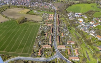 Aerial view, Vogelsang housing estate, former miners' housing estate, Heessen, Hamm, Ruhr area,