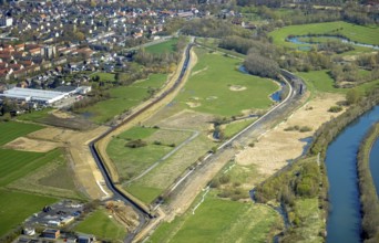 Aerial view, Lippe floodplain, Heessen, Hamm, Ruhr area, North Rhine-Westphalia, Germany, DE,