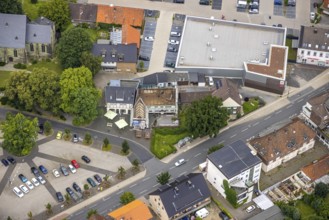 Aerial view, construction site Neufchateaustraße corner Herringer Markt, Herringen, Hamm, Ruhr