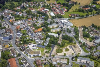 Aerial view, construction area and new build flats Waldenburger Straße, urban renewal area,