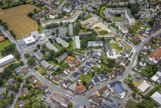 Aerial view, construction area and new build flats Waldenburger Straße, urban renewal area,