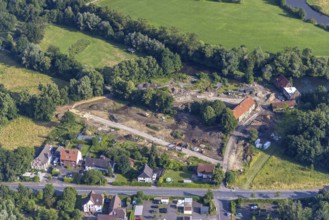 Aerial view, construction site for housing at the Schlossmühle am Mühlenteich, Heessen, Hamm, Ruhr