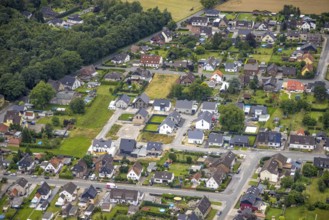 Aerial view, residential area Herringen and construction site Bürgermeister-shepherd-Weg,