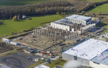Aerial view, construction site and new building in DistributionPark Hamm, Trianelstraße,