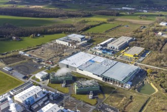 Aerial view, construction site and new building in DistributionPark Hamm, Trianelstraße,