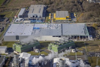 Aerial view, construction site and new building in DistributionPark Hamm, Trianelstraße,