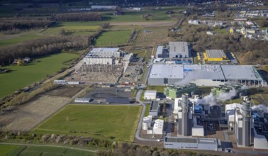 Aerial view, construction site and new building in DistributionPark Hamm, Trianelstraße,