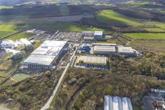 Aerial view, construction site and new building in DistributionPark Hamm, Trianelstraße,