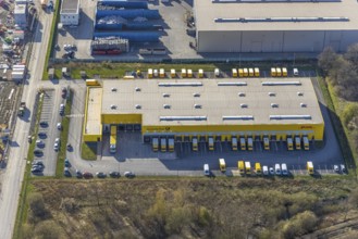 Aerial view, construction site and new building in DistributionPark Hamm, Trianelstraße,