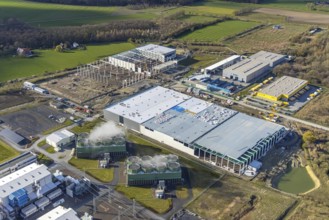 Aerial view, construction site and new building in DistributionPark Hamm, Trianelstraße,