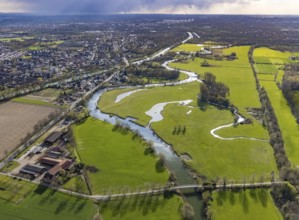 Aerial view, river Lippe in the Lippe floodplains, Datteln-Hamm canal, Heessen, Hamm, Ruhr area,