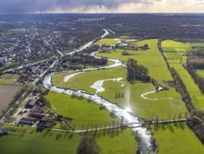 Aerial view, river Lippe in the Lippe floodplains, Datteln-Hamm canal, Heessen, Hamm, Ruhr area,