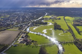 Aerial view, river Lippe in the Lippe floodplains, Datteln-Hamm canal, Heessen, Hamm, Ruhr area,