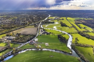 Aerial view, river Lippe in the Lippe floodplains, Datteln-Hamm canal, Heessen, Hamm, Ruhr area,