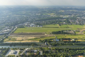 Aerial photo, Gymnasium Hammonense, new water sports centre, construction site Lippe reconstruction