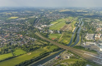 Aerial view, Hamm-Lippewiesen airfield, Lippe floodplain, Hamm lock, Lippe river, Datteln-Hamm