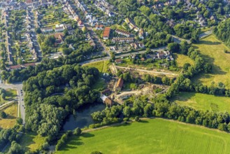 Aerial view, construction site for housing at the Schlossmühle am Mühlenteich, Heessen, Hamm, Ruhr