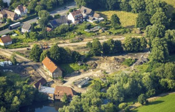 Aerial view, construction site for housing at the Schlossmühle am Mühlenteich, Heessen, Hamm, Ruhr