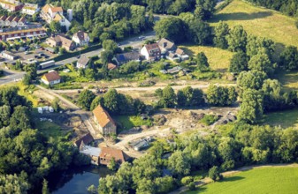 Aerial view, construction site for housing at the Schlossmühle am Mühlenteich, Heessen, Hamm, Ruhr