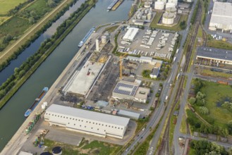 Aerial view, harbour with Lanfer logistics and loading terminal on the former Hugo Schneider site,