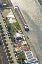 Aerial view, beer garden Pirates ANKER & HERZ in Hafenstraße, Mitte, Hamm, Ruhr area, North