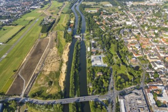 Aerial view, Hamm-Lippewiesen airfield, construction site for protective dam at Jupp-Eickhoff-Weg,