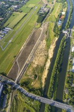 Aerial view, Hamm-Lippewiesen airfield, Lippe floodplain, Hamm lock, Lippe river, Datteln-Hamm