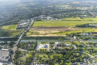 Aerial view, Hammonense grammar school, new water sports centre, construction site for protective