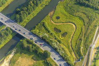 Aerial view, Lippe floodplain at the Münsterstraße bridge, Heessen, Hamm, Ruhr area, North