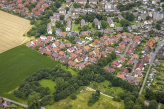 Aerial view, residential area west of the alleyway Ontariogrund, Bockum-Hövel, Hamm, Ruhr area,
