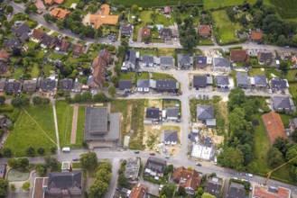 Aerial view, construction site, construction area Dörholtstraße and Am Sportfreundeplatz,